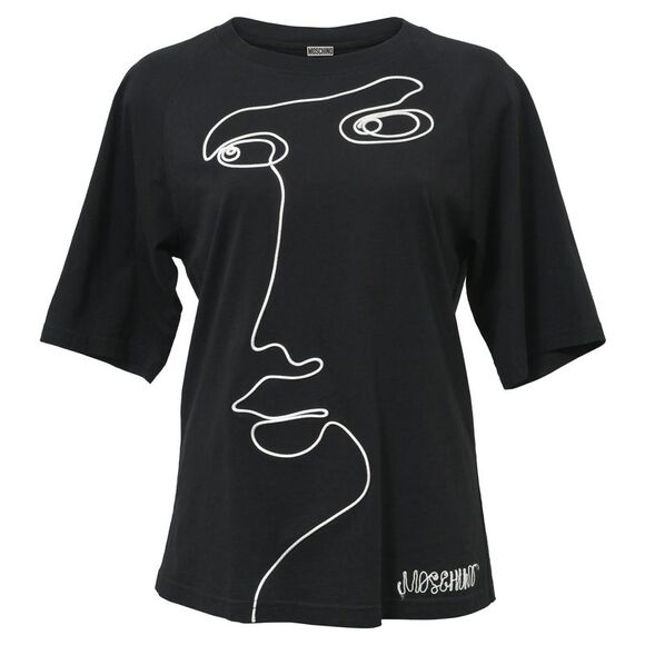 Moschino Face Embroided T-Shirt in Black Cotton